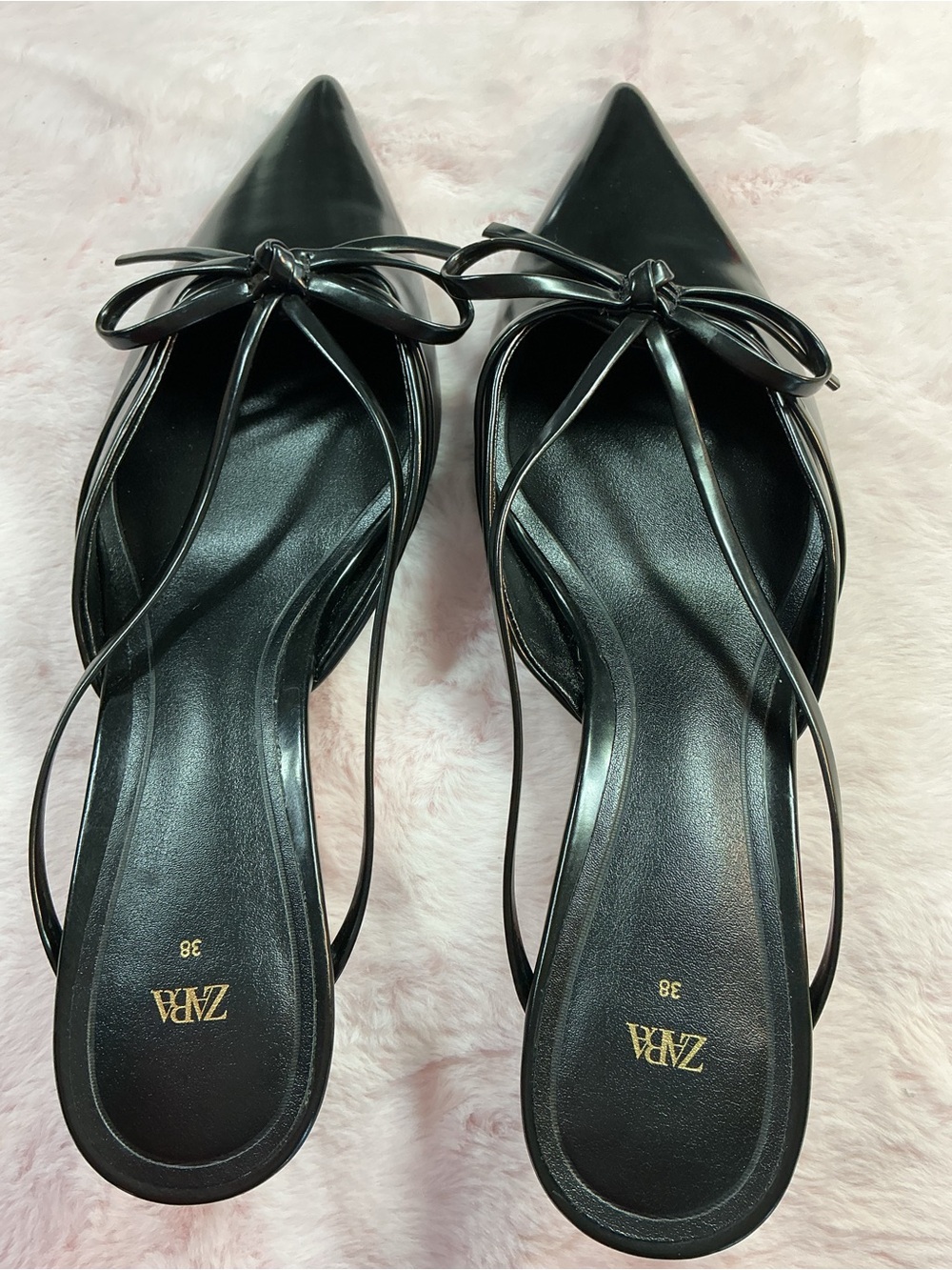 Zara Black Pointed Toe Bow Slingback Flats - Picture 5 of 5